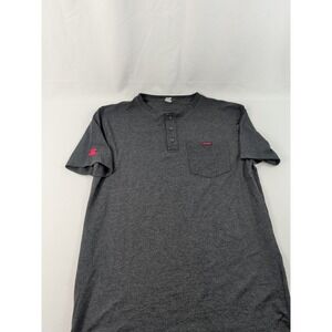 Snap-on Tools Mens Henley Shirt Gray Short Sleeve Pocket Tee Large Logo Workwear